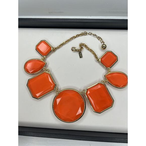 Kate Spade New York Orange Acrylic Geometric Statement Necklace Bright Fun!!! - Picture 1 of 8